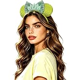 Nahalesy Green Princess Mouse Ears Headband for Women Sequin Lotus Bows | Premium Material Comfortable for All-day Wear, Ideal for Halloween Costume &amp; Themed Party