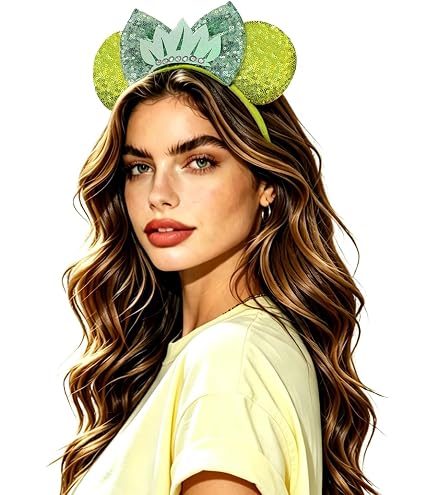 Women Green Tiana Sequin Halloween Mickey Mouse Headband for Cosplay Gifts by RD Halloween Mint Green Tiana Inspired Minnie Mouse  main image 4