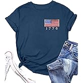 American Flag Shirts Women 4th of July Tshirt USA Flag Shirt USA Embroidered Tee Patriotic Tops Short Sleeve
