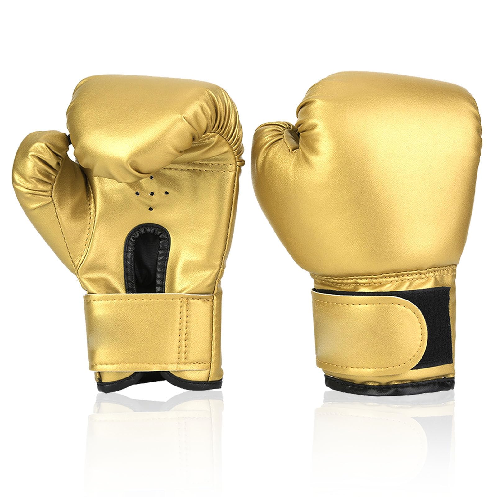 1 Pair Boxing Gloves for Boys, PU Taekwondo Gloves Professional Fighting Teenager Boxing Training Gloves Thickened Punching Sparring Training Mitts for Youth Kickboxing, Muay Thai (Gold)