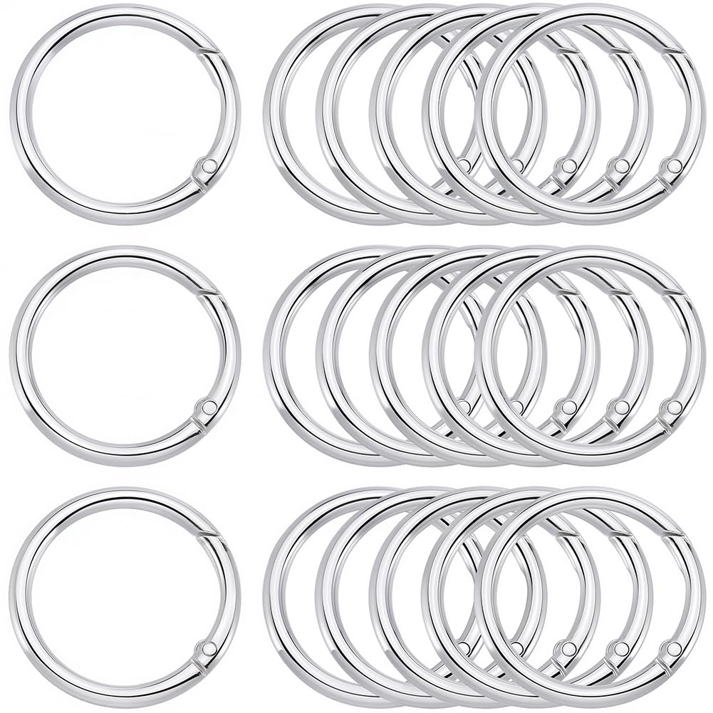 SOFPLATE 1 Box 20Pcs 40mm Round Carabiner Clip Snap Silver Spring O Rings Clasp Metal Alloy Keychain Key Ring Mini Clips Buckle Trigger Hook for Purse Strap Bag Handbag Keys Crafts jewellery Supplies
