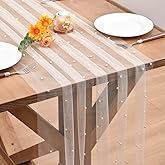 Dlpafzy Light Peach Pearl Table Runner Boho Rustic Tulle Lace Spring Easter Table Runner for Baby Shower Wedding Arch Decor Veil Dessert Table Decor