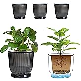 T4U 6 Inch Self Watering Pots for Indoor Plants, 4 Pack Self Watering Planter, Self Watering Pot with Reservoir, Small Self Watering Pots for Plants, African Violets (4 Pack, 6", Translucent Gray)