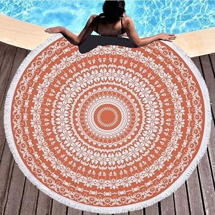 Mandala Toalla De Playa Redonda con Borla Microfibra Absorbente 150Cm