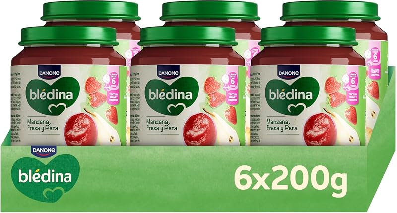 Frascos de maçã, morango e pera para o bebé. Frascos Blédina com vitamina C e sem açúcares adicionados. Alto teor de fibra e sem lactose. A partir dos 6 meses, embalar 6x200g — foto 1 de 8