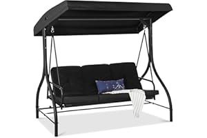 Best Choice Products 3-Seat Outdoor Large Converting Canopy Swing Glider, Patio Hammock Lounge Chair for Porch, Backyard w/Flatbed, Adjustable Shade, Removable Cushions - Black