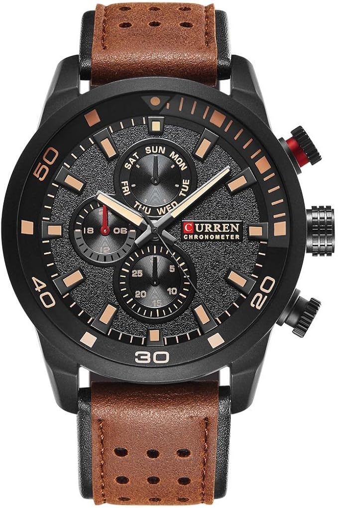 curren tan leather analog watch