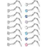 Briana Williams 20G Nose Screw Studs - Surgical Steel Nose Rings, 1.5mm, 2mm, 2.5mm CZ Inlaid Opal Nostril Piercing Jewelry