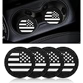 4Pcs Car Cup Holder Coasters, 2.75 Inch Absorbent Cup Holder Coasters for Car Cupholder Coaster Anti-Slip & Shockproof, American Flag Design Cars Accessories for Men Vehicle Interior Decor, Black