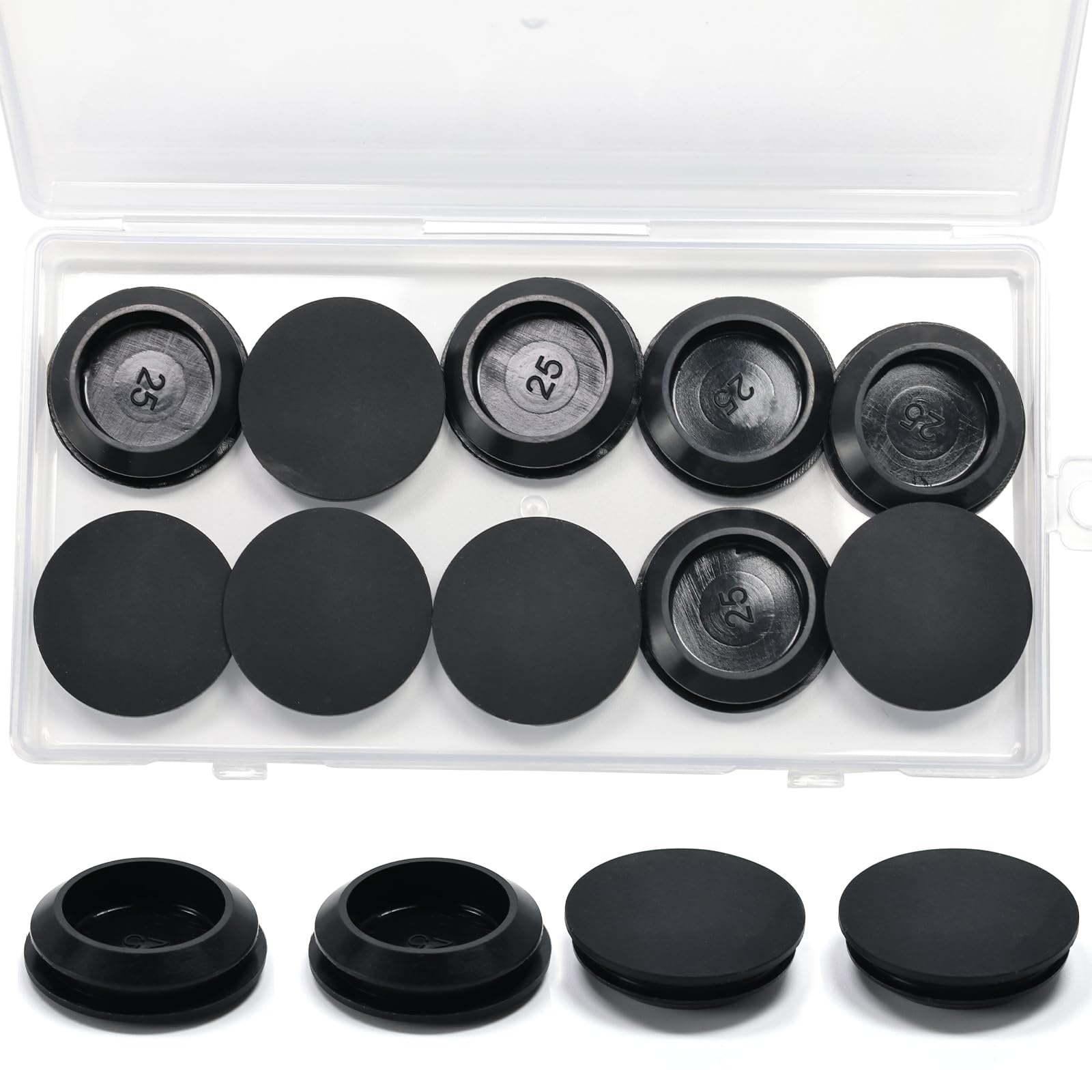 Photo 1 of 10 Pcs 25 mm Silicone Rubber Plugs Snap in Locking Hole Plugs for 25-27 mm (1"-1-1/16") Round Holes, Flush Type Rubber Stoppers, Flexible Tube Pipe End Caps Covers, Waterproof Sealing Plugs, Black