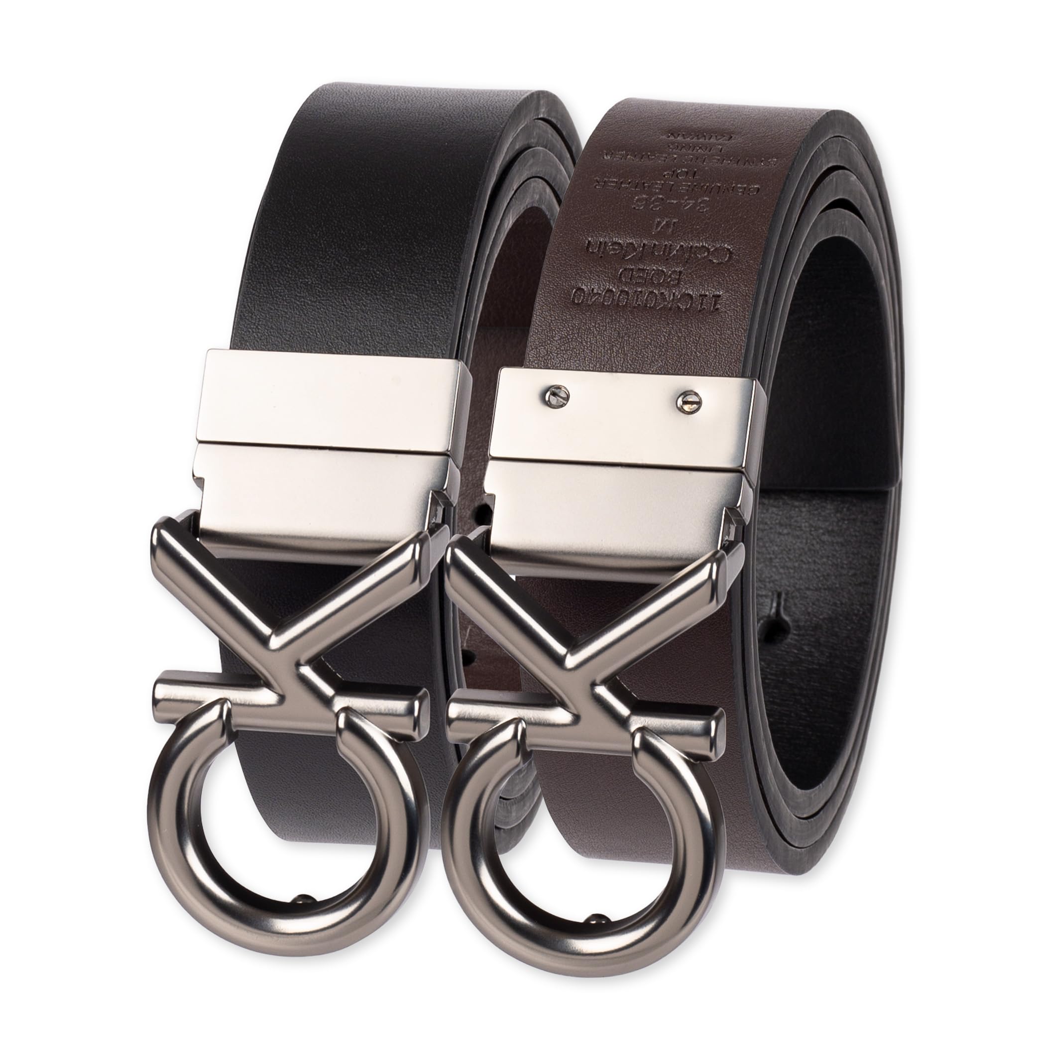 Calvin Klein Men’s Two-in-One Reversible CK Plaque Logo Dress Belt