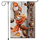 Welcome Fall Garden Flag 12x18inch The Nut Squirrel Fall Autumn Thanksgiving Garden Flags Yard Porch House Flag Double-Side For Home Outdoor Yard Patio Lawn Decor, Garden Decorations