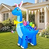KOOY 5FT Easter Inflatable Dinosaur with Cute Bunny Ears & Egg, Easter Blow Ups Outdoor Decoration Build-in LED for Outdoor Lawn Yard Holiday Party Art Decor