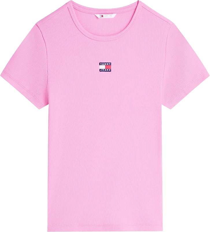 Camiseta Tjw Slim Badge Rib tee DW0DW17881 S/S para Mujer, Color Rosa (Margarita Rosa), Talla S