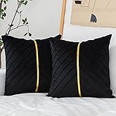 WACOMECO Velvet Throw Pillow Covers, Pack of 2 Soft Gold Decorative Cushion Covers for Couch Sofa Living Room Home Decoration, Black, 18x18 inch