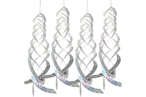 JREMREO 4 Pieces 20 Inches Silver Spiral Bird Reflectors Deterrents for Outside, Hanging Mylar Reflective Wind Spinner Bird Repellent Devices Keep Animals Away for Outdoor Patio Lawn Garden Decorations