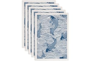 SUPERDANT 5PCS Fish and Waves Underglaze Paper Transfer Chinese Style Transfer Paper for Clay Ceramic Porcelain Under Glaze Transfers for Pottery Enamel Decals Blue Underglaze Papers Handcrafted Gifts