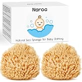 NAROA Natural Baby Bath Sponge in Gift Box | Premium Soft Wool Sea Sponge for Babies | Newborn Bath Time Essentials | Sustainable &amp; Plastic Free (2 Pack)