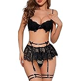 Melelly Lace Lingerie Set for Women Garter Bra and Panty Sets Lingerie Skirt
