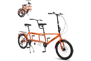 BGGFNZ Foldable Tandem Bike, 20 Inch Family Tandem Bikes for Adults, Adjustable 7-Speed Tandem Bicycles Beach Cruiser Bike for Travel and Couple Riding, High Carbon Steel Frame