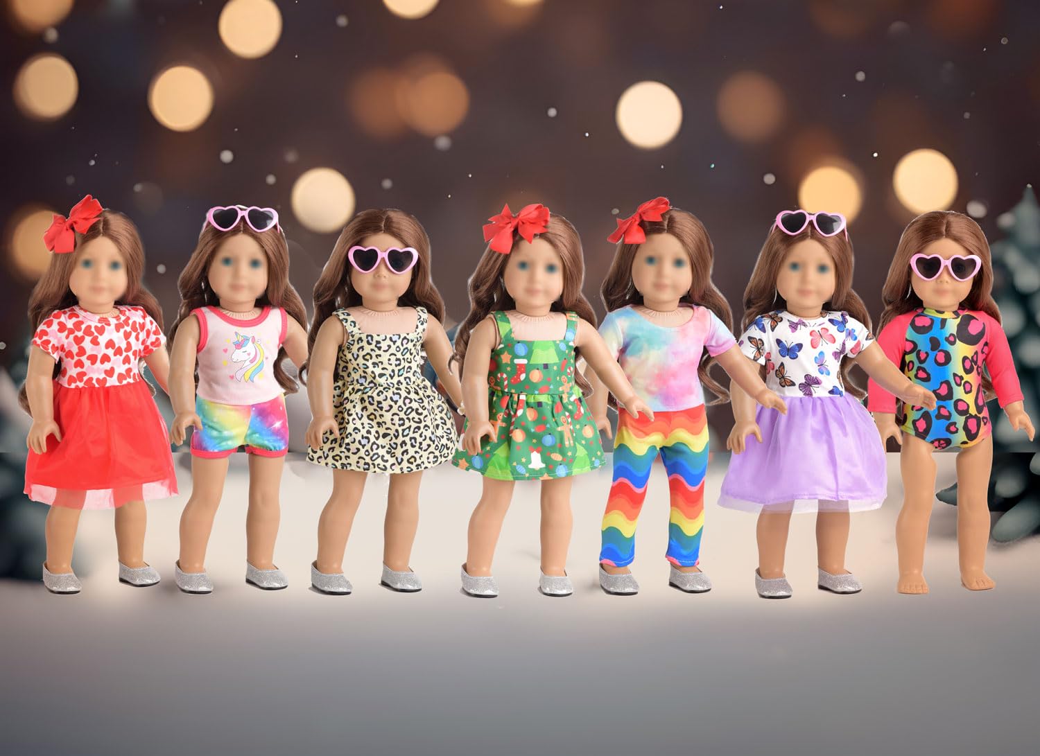 Sweet Dolly 18 Inches Doll Clothes Accessories Sets, Fashion Doll Clothes Unicorn Rainbow Butterfly Leopard Dresses Glasses Fit 18 Inch Dolls