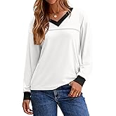 Dokotoo Long Sleeve Shirts for Women Tops V Neck Casual Top Comfortable Shirt Soft Women Blouses Basic Tees