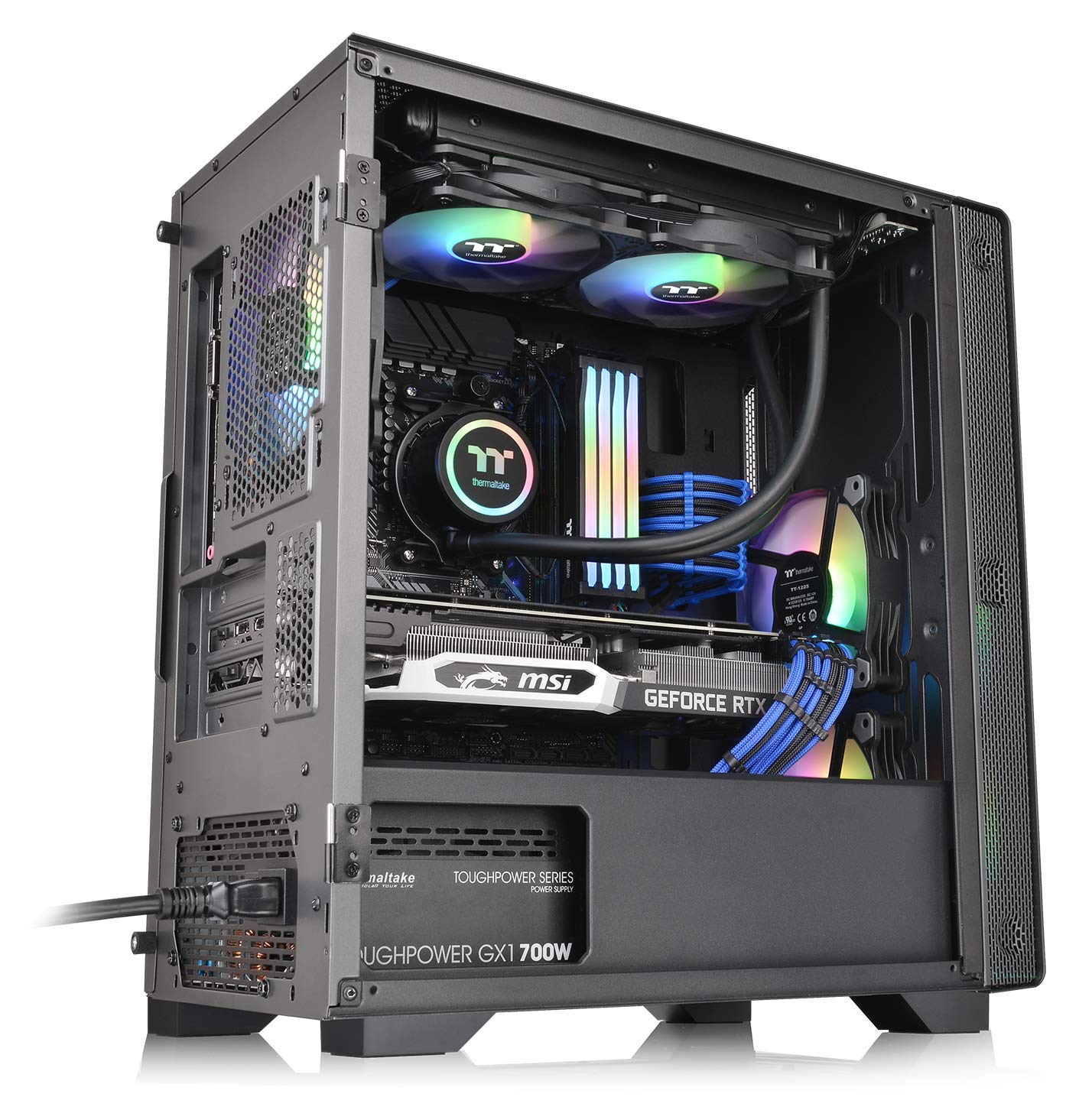 Thermaltake CA-1Q9-00S1WN-00 S100 Tempered Glass Black Edition Micro-ATX Mini-Tower Computer Case with 120mm Rear Fan Pre-Installed