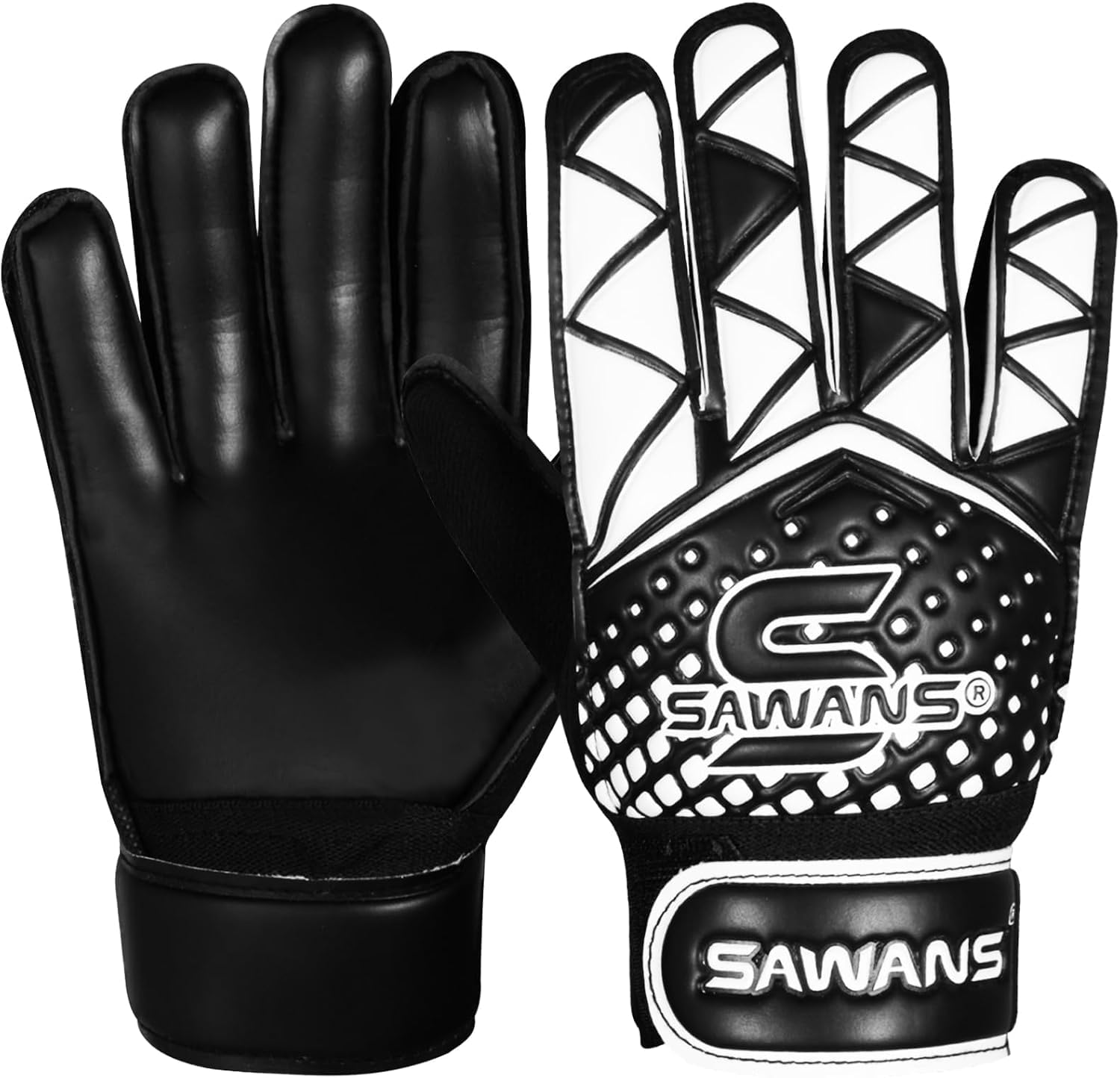 SAWANS Football Goalkeeper Gloves For Boys kids Children Youth Training Gloves Soccer Goalie Goalkeeping Wrist Protection Grip Palms Adults Men (Black, Size 2 Suitable for 4 to 5 Years old)
