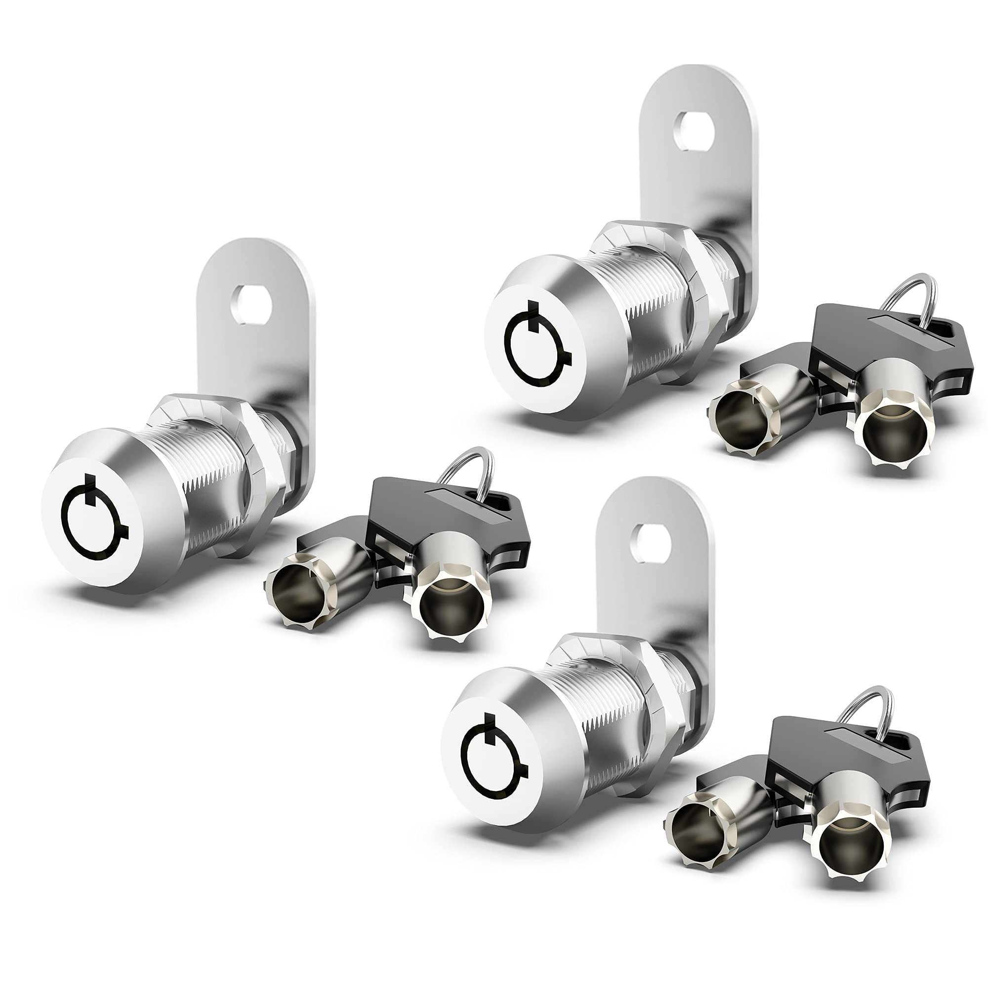 3 Pack Cabinet Locks with Keys, 1-1/8" Cam Locks Keyed Alike, RV Storage Lock for RV Compartment Door Mailbox Toolbox Locks Replacement Set, Chrome
