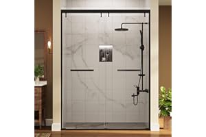 BAVILY 56-60 in W. x 76 in. H Shower Door, 5/16"(8mm) Clear SGCC Tempered Glass Shower Door, Double Sliding Shower Door, Aluminum Alloy Frame Shower Glass Door, Explosion-Proof Film, 18" Pull Handles, Black