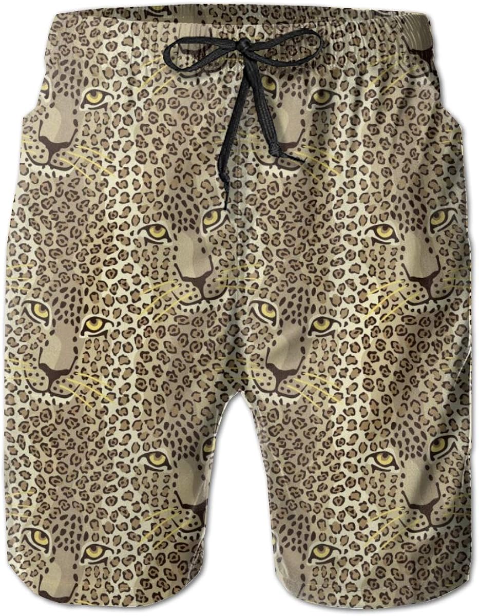 NEPower Men's Swim Trunks Leopard Print Quick Dry Surf Trunks Graphic Drawstring Boardshort with