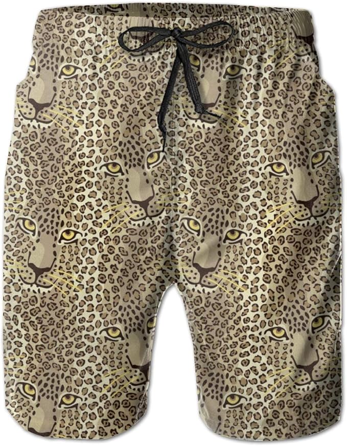 NEPower Men's Swim Trunks Leopard Print Quick Dry Surf Trunks Graphic Drawstring Boardshort with