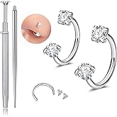 QWALIT Titanium Flat Back Helix Cartilage Earring Horseshoe Nose Ring Piercing Taper Threadless Jewelry Changing Tool Internal Threaded Piercing Taper Insertion Threader Tool Labret Jewelry Lip Studs