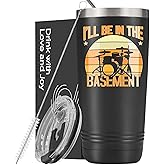Onebttl Funny Drummer Gifts For Men, Women, Music Lover Gifts for Drummers, 20 oz/590 ml Stainless Steel Insulated Tumbler with Straw, Lid, I'll Be in the Basement