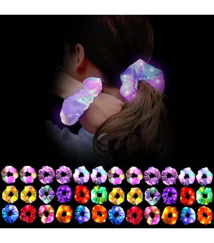 40 LED Scrunchies Glow in Dark Hair Ties with 3 Light Modes Scrunchie Pack 40 Pcs LED Glow Scrunchies – 3-Mode Light-Up Hair Ties for  main image 3