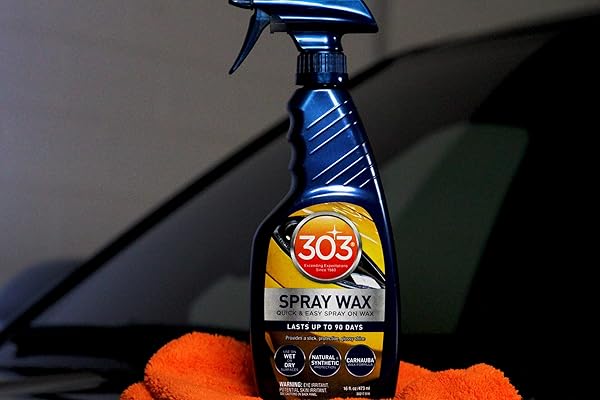 303 SPRAY WAX – QUICK AND EASY SPRAY ON CAR WAX – LASTS UP TO 90 DAYS – USE ON WET OR DRY SURFACES – NATURAL AND SYNTHETIC PROTECTION – CARNAUBA WAX FORMULATION, 16 FL. OZ, BLUE