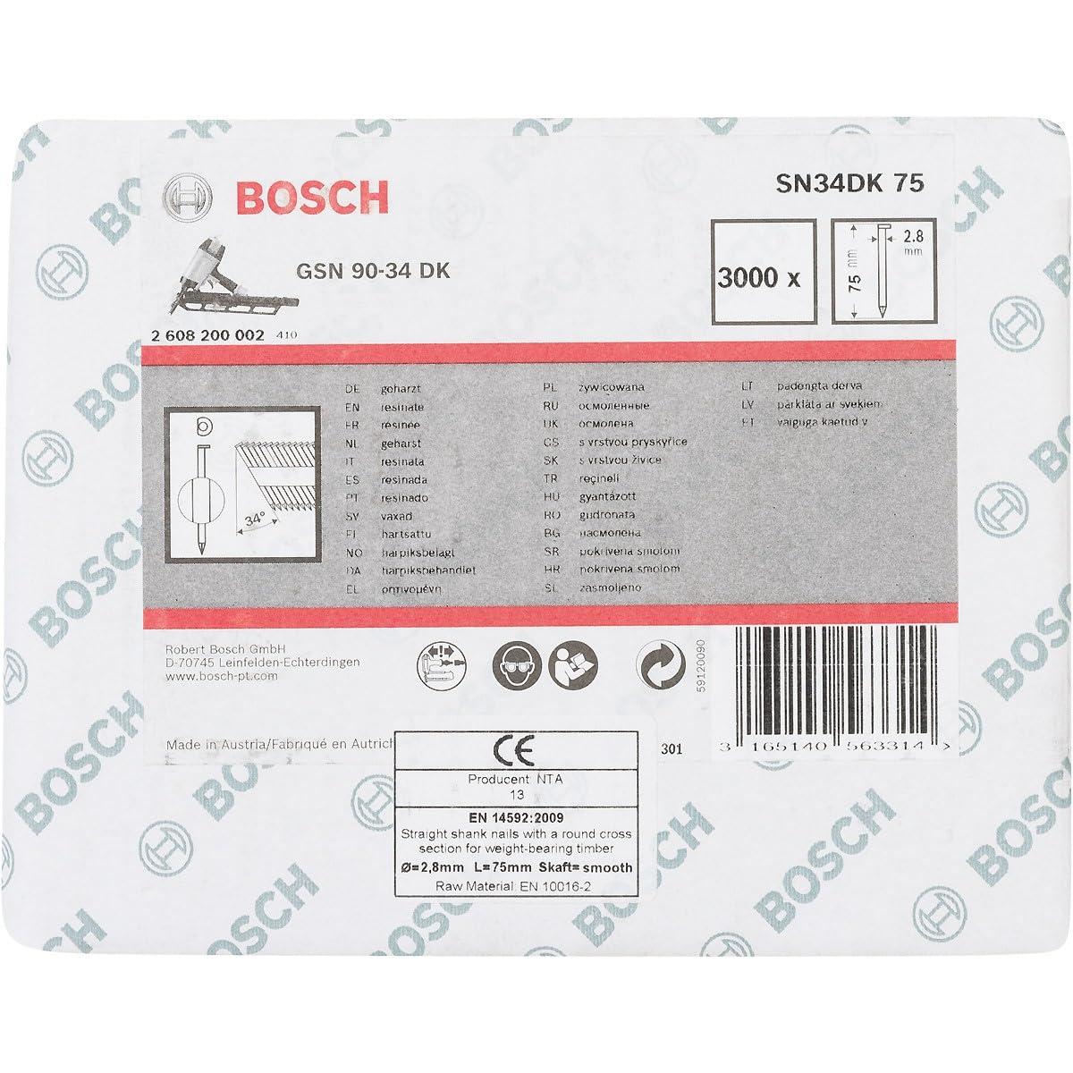 Bosch 2608200002 2.8 x 75 mm Clipped Head Strip Nail