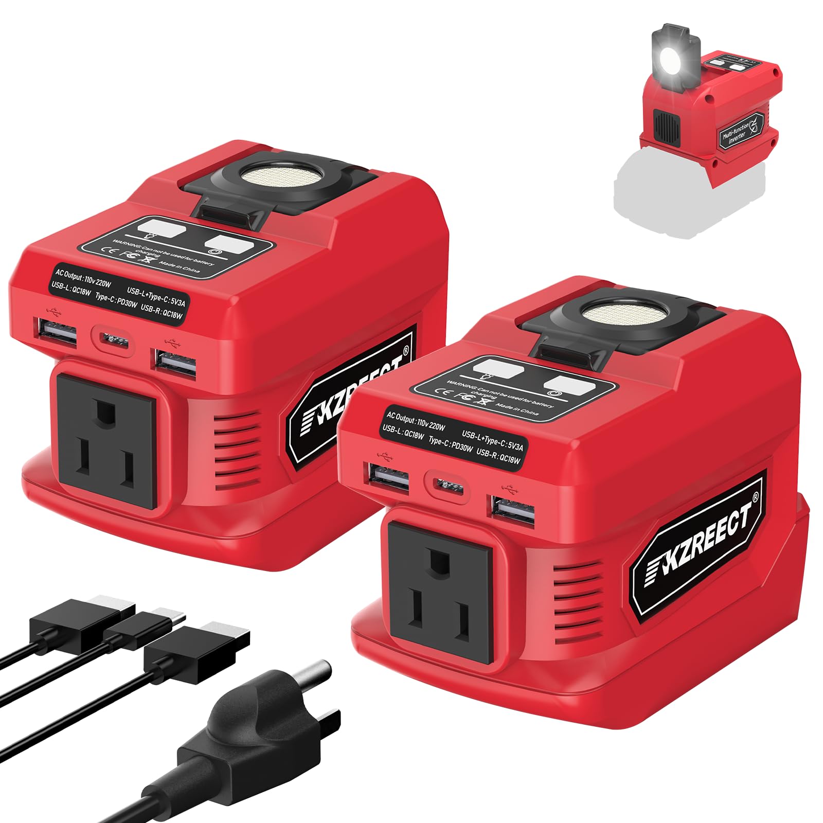 Photo 1 of 2 Pack 220W Power Inverter Compatible with Milwaukee 18V Battery Inverter DC 18V to AC 110V Portable Power Station Generator with 2 USB Ports & 1 Type-C & 1 AC Outlet, 400 Lumen Light
