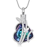 Hearbeingt Butterfly Heart Urn Necklaces for Ashes Crystal Cremation Jewelry Stainless Steel Ash Pendant for Human/Pets Memorial Necklace Keepsake Jewelry with Fill Tool