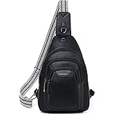 Leresas 10L Crossbody Sling Bag for Women Men Anti Theft Cross Body Fanny Pack Belt Bag Purse Gifts for Women Faux Leather, Black