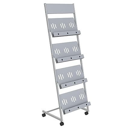 Pragati Systems Gemini 4-Tray Magazine Display Stand, Grey