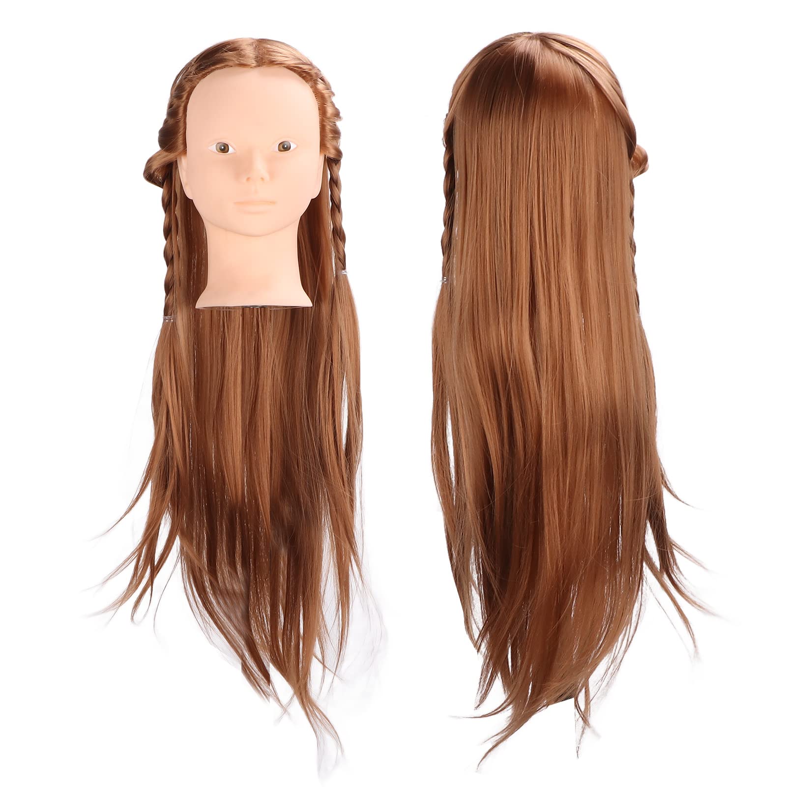 Training Head,Long Hair Mannequin Head Light Brown Hairdresser Practice Training Head Cosmetology Manikin Doll Head for Braiding Stying