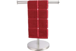 TocTen Hand Towel Holder Stand, T-Shape Hand Towel Rack for Bathroom Vanity Countertop, SUS 304 Stainless Steel Bath Towel Bar Stand with Heavy Duty Base (Brushed Nickel)