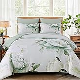 Dobuyly Floral King Size Comforter Set 7 Piece Bed in a Bag, Sage Green Reversible Comforter Set with Sheets, Soft Microfiber Botanical Flowers Summer Bedding Set for All Season