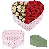 Vesici Valentine Heart Shaped Flower Gift Box with Lid for Rose Chocolate DIY Floral Arrangement Kit Include Half Heart Floral Foam Raffia Cellophane Card for Valentine's Day Birthday Wedding Proposal