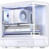 JONSBO D200 White Micto ATX PC Case,Digital Screen, One-Piece Curved Glass Desktop Design 270&deg; Ultra-Wide View,ATX Power supply/Dual240 AIO,GPU<410mm,7 Fan Positions, White