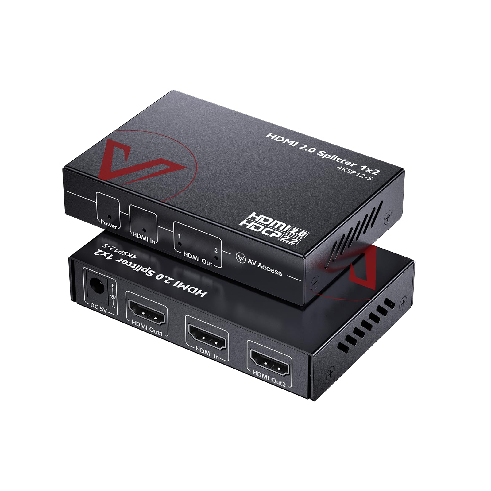 AV Access 1 in 2 Out UHD 4K@60Hz 1080p@120Hz HDMI 2.0 Splitter with Auto Downscaling,18Gbps Zero Latency, 1×2 4K HDMI Splitter with HDR10 and 3D, HD Lossless Audio, HDCP 2.2, Auto EDID Management
