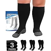 Compression Socks for Women Wide Calf: Plus Size 20-30mmHg Medical Support Stockings for Nurses, Pregnant Women, Men, Flying, Travel – 3 Pairs (XXL-7XL)