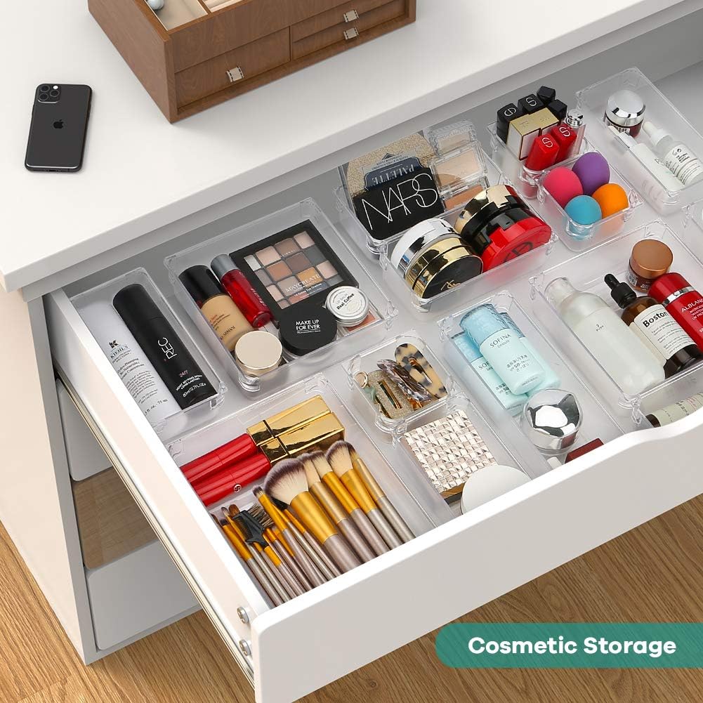 Kootek 16 Pcs Desk Drawer Organizer Set 5-Size Bathroom Drawer Tray Dividers Versatile Storage Bins Plastic Vanity Trays Organizers Divider Container for Dresser Makeup Kitchen Utensil Office: Home & Kitchen