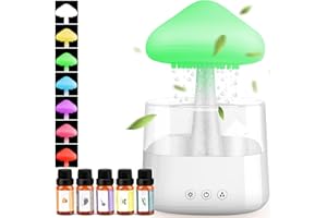 MRIYKIO Mushroom Humidifier with Essential Oils, Night Light with 7 Changing Colors, Desk Cloud Lights for Sleeping and Relaxing Mood, White